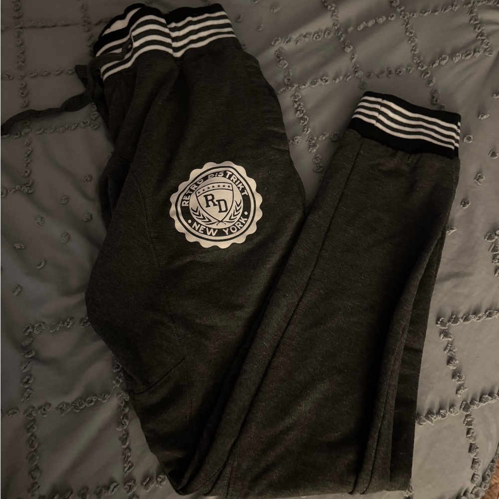 Women's Black Jogger Pants with Striped Cuffs
